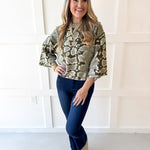 Abstract Print Knit Top- Olive