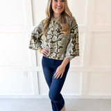 Abstract Print Knit Top- Olive