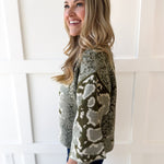 Abstract Print Knit Top- Olive