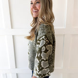 Abstract Print Knit Top- Olive