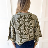 Abstract Print Knit Top- Olive