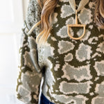 Abstract Print Knit Top- Olive