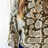 Abstract Print Knit Top- Olive