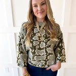 Abstract Print Knit Top- Olive