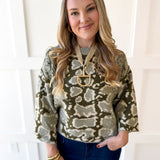 Abstract Print Knit Top- Olive