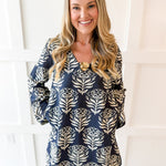 Abstract Print Shift Dress - Navy