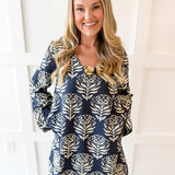 Abstract Print Shift Dress - Navy