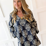 Abstract Print Shift Dress - Navy