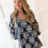 Abstract Print Shift Dress - Navy