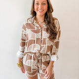 Abstract Print Shirt & Short Set - Mocha