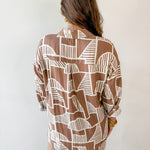 Abstract Print Shirt & Short Set - Mocha