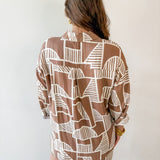 Abstract Print Shirt & Short Set - Mocha