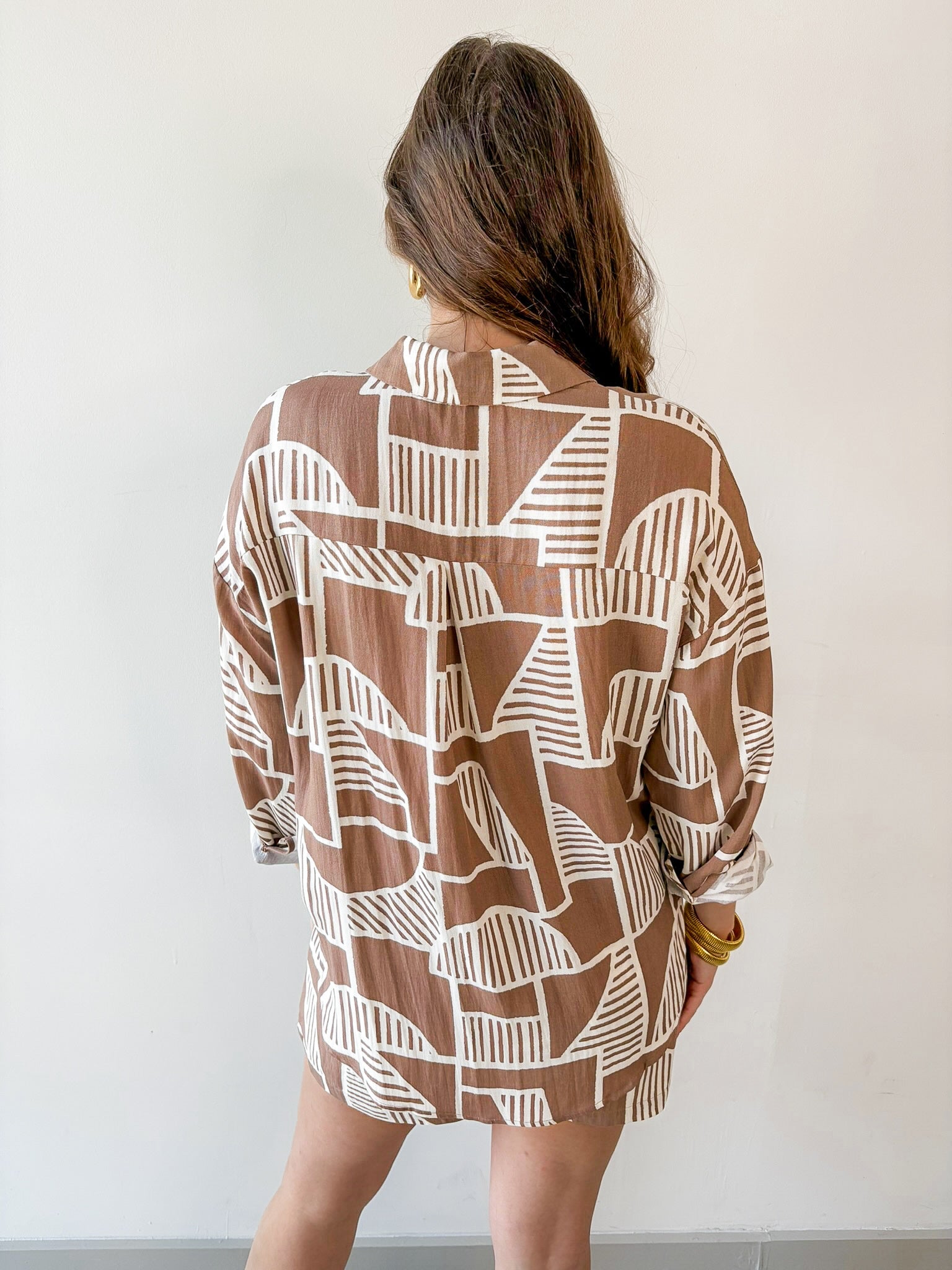 Abstract Print Shirt & Short Set - Mocha