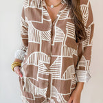 Abstract Print Shirt & Short Set - Mocha