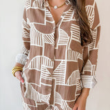 Abstract Print Shirt & Short Set - Mocha