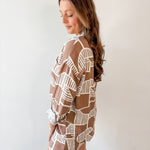Abstract Print Shirt & Short Set - Mocha