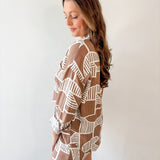 Abstract Print Shirt & Short Set - Mocha