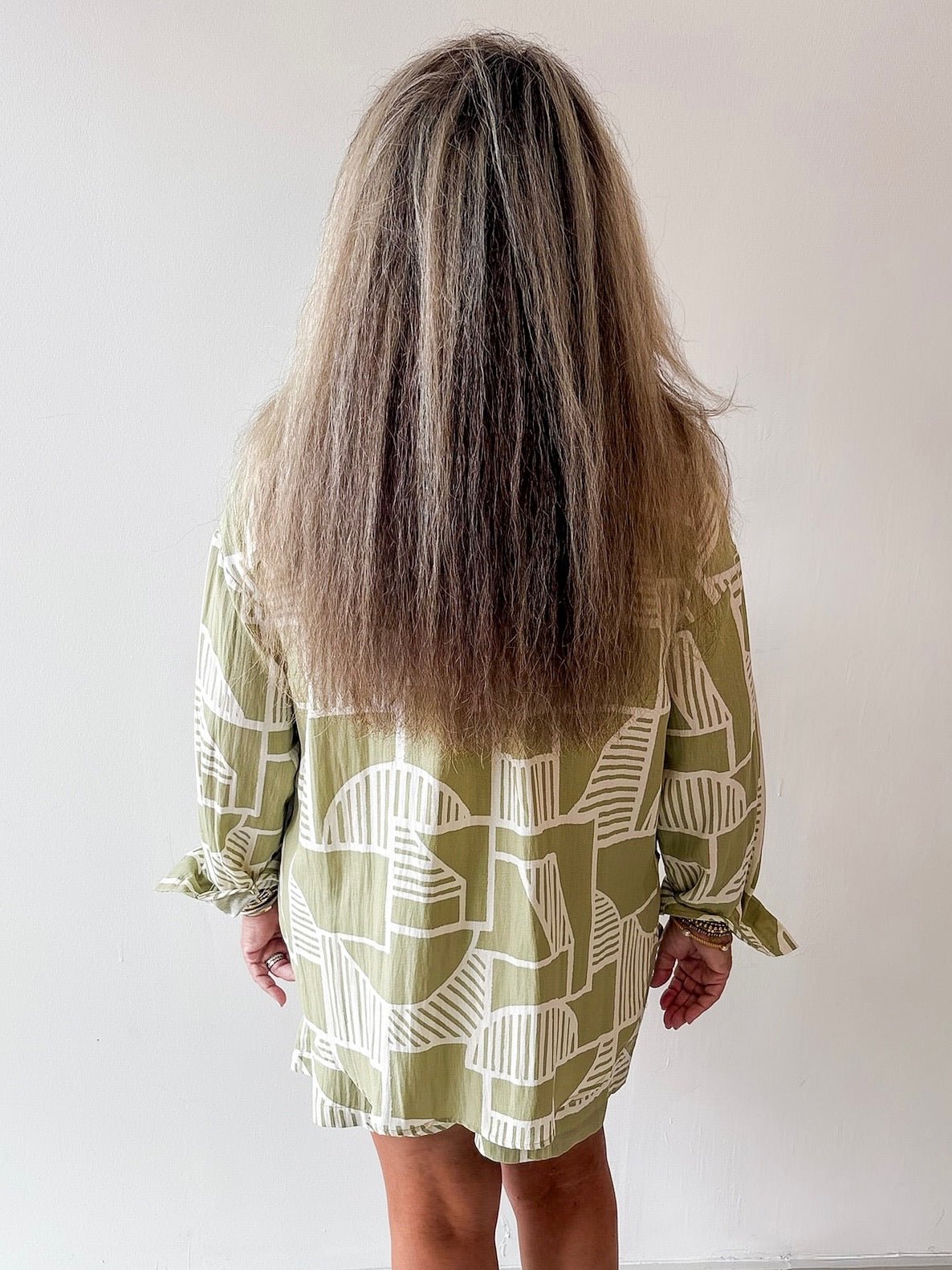 Abstract Print Shirt & Short Set - Olive