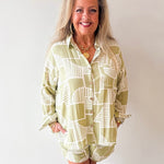 Abstract Print Shirt & Short Set - Olive