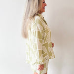Abstract Print Shirt & Short Set - Olive