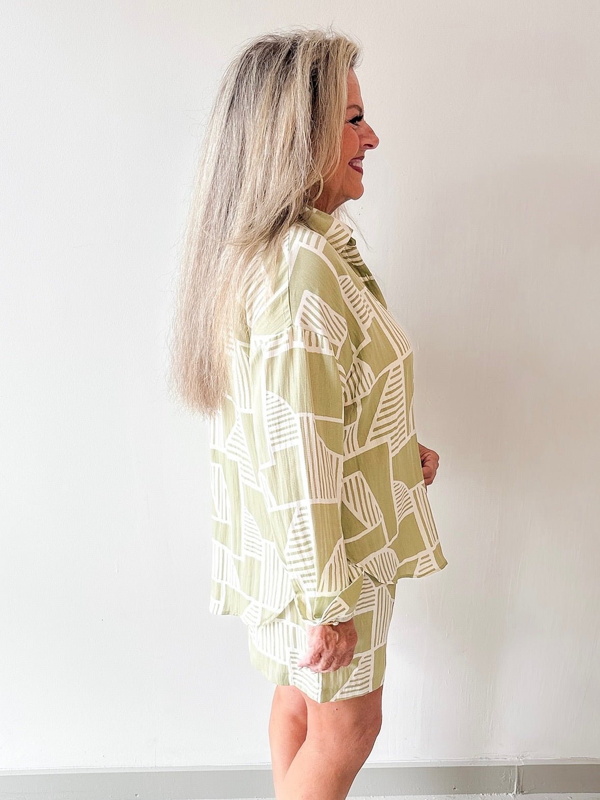 Abstract Print Shirt & Short Set - Olive