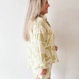 Abstract Print Shirt & Short Set - Olive