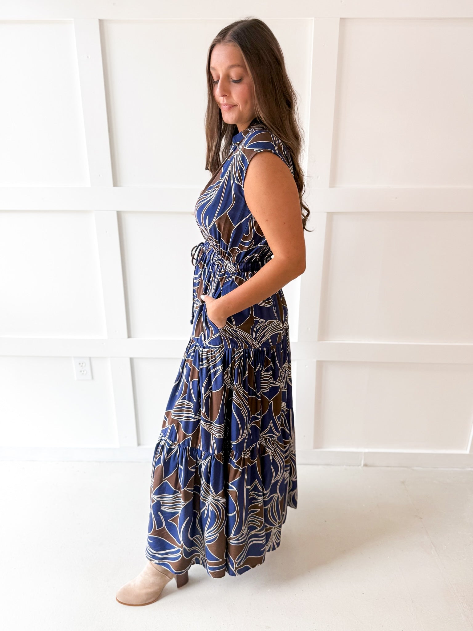 Abstract Print Tiered Maxi Dress