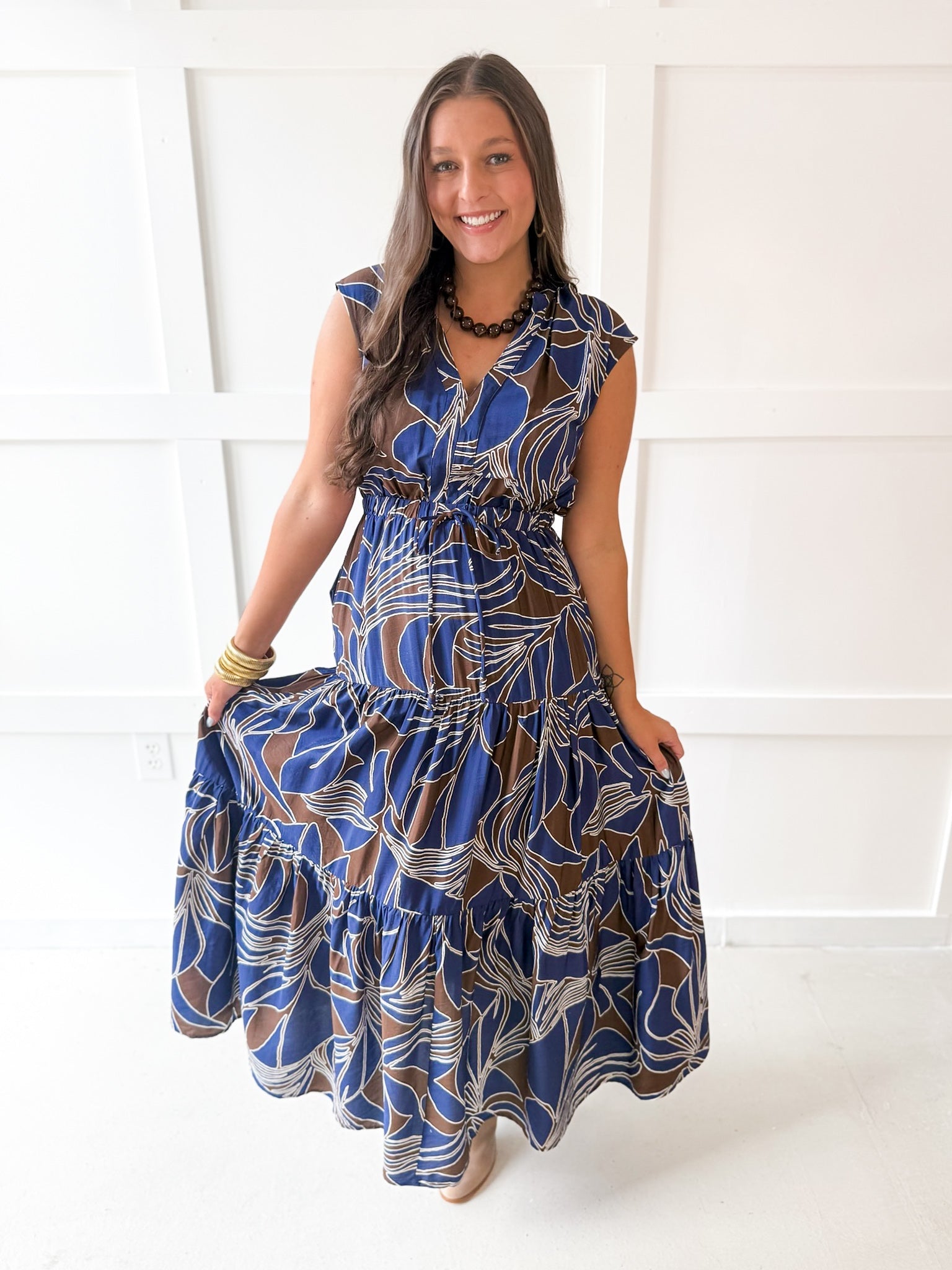 Abstract Print Tiered Maxi Dress