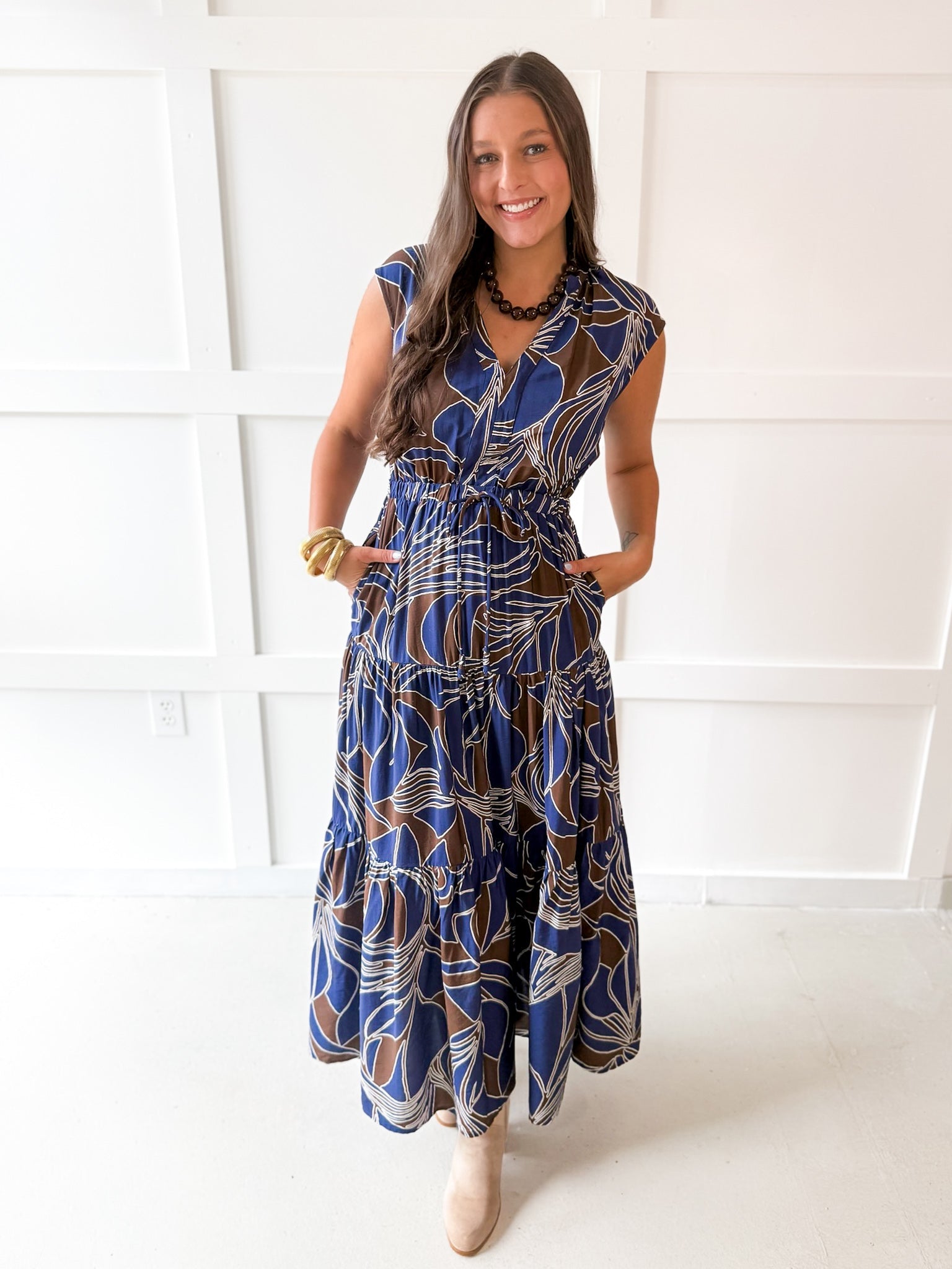 Abstract Print Tiered Maxi Dress