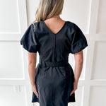 Accent Button With Belt Dress - Black