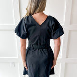 Accent Button With Belt Dress - Black