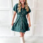 Accent Button With Belt Dress - Hunter Green