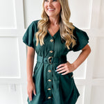 Accent Button With Belt Dress - Hunter Green