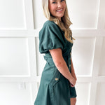 Accent Button With Belt Dress - Hunter Green