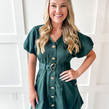 Accent Button With Belt Dress - Hunter Green