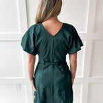 Accent Button With Belt Dress - Hunter Green
