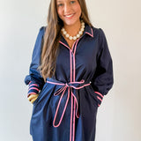 Accent Details Tie Waist Dress - Navy