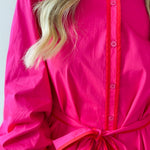 Accent Details Tie Waist Dress - Pink