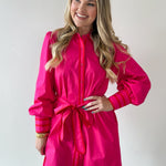 Accent Details Tie Waist Dress - Pink