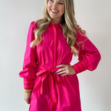 Accent Details Tie Waist Dress - Pink