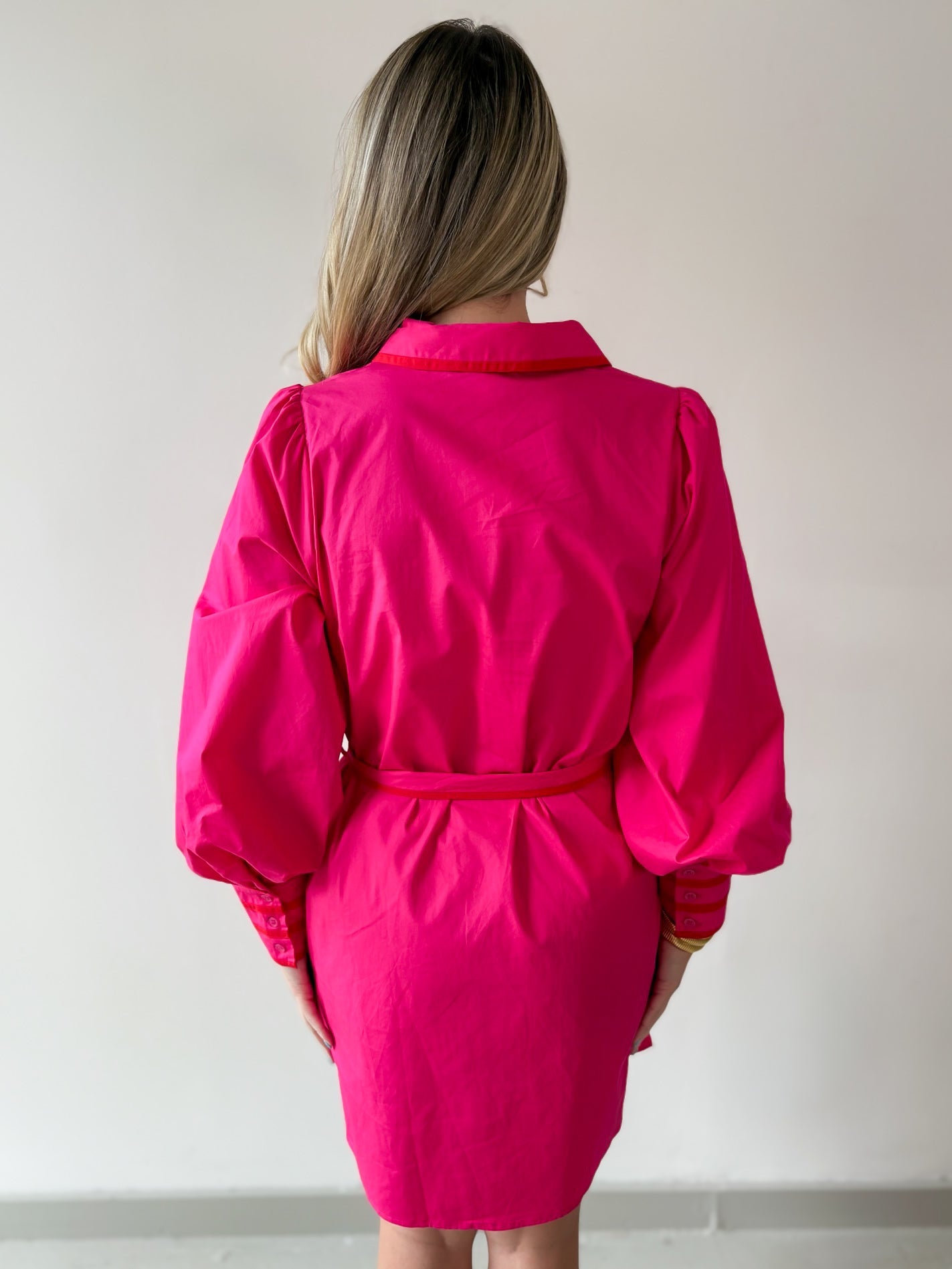 Accent Details Tie Waist Dress - Pink