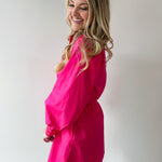 Accent Details Tie Waist Dress - Pink