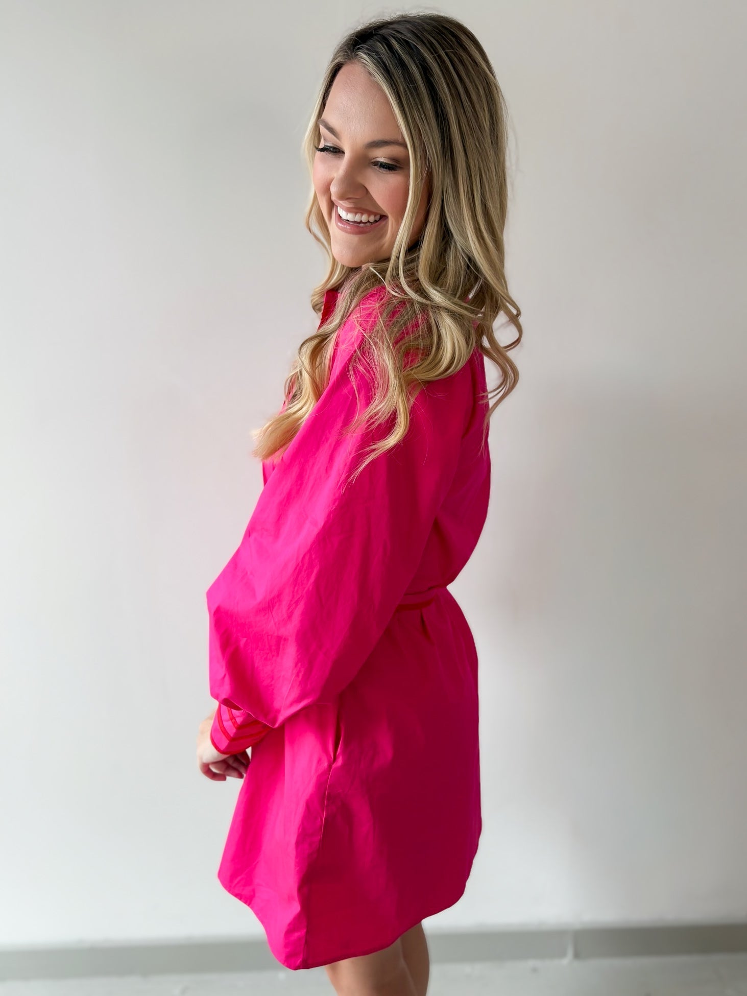 Accent Details Tie Waist Dress - Pink