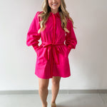 Accent Details Tie Waist Dress - Pink