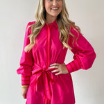 Accent Details Tie Waist Dress - Pink