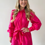 Accent Details Tie Waist Dress - Pink