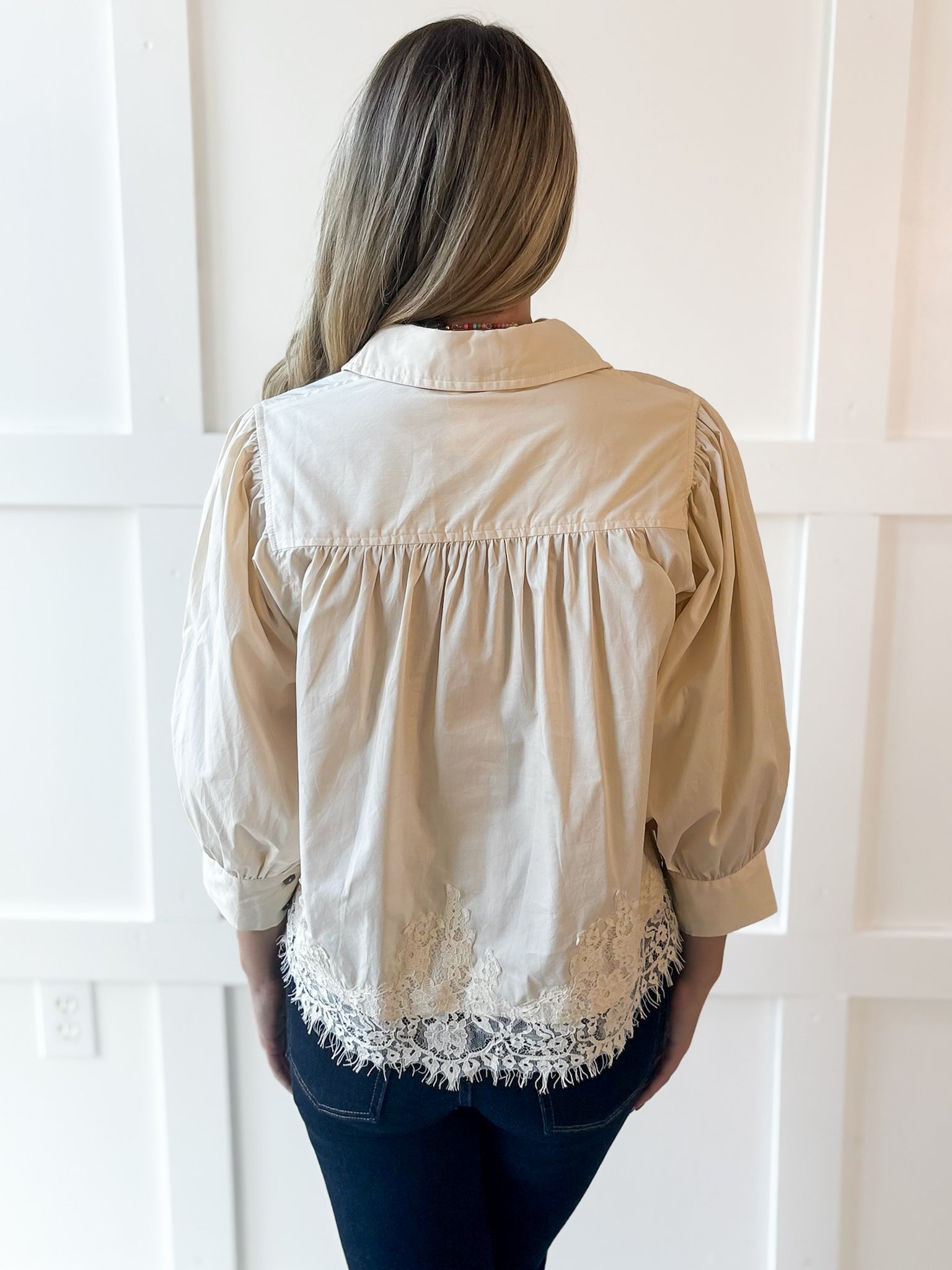 Accent Lace Collared Shirt - Ecru