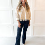 Accent Lace Collared Shirt - Ecru