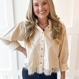 Accent Lace Collared Shirt - Ecru
