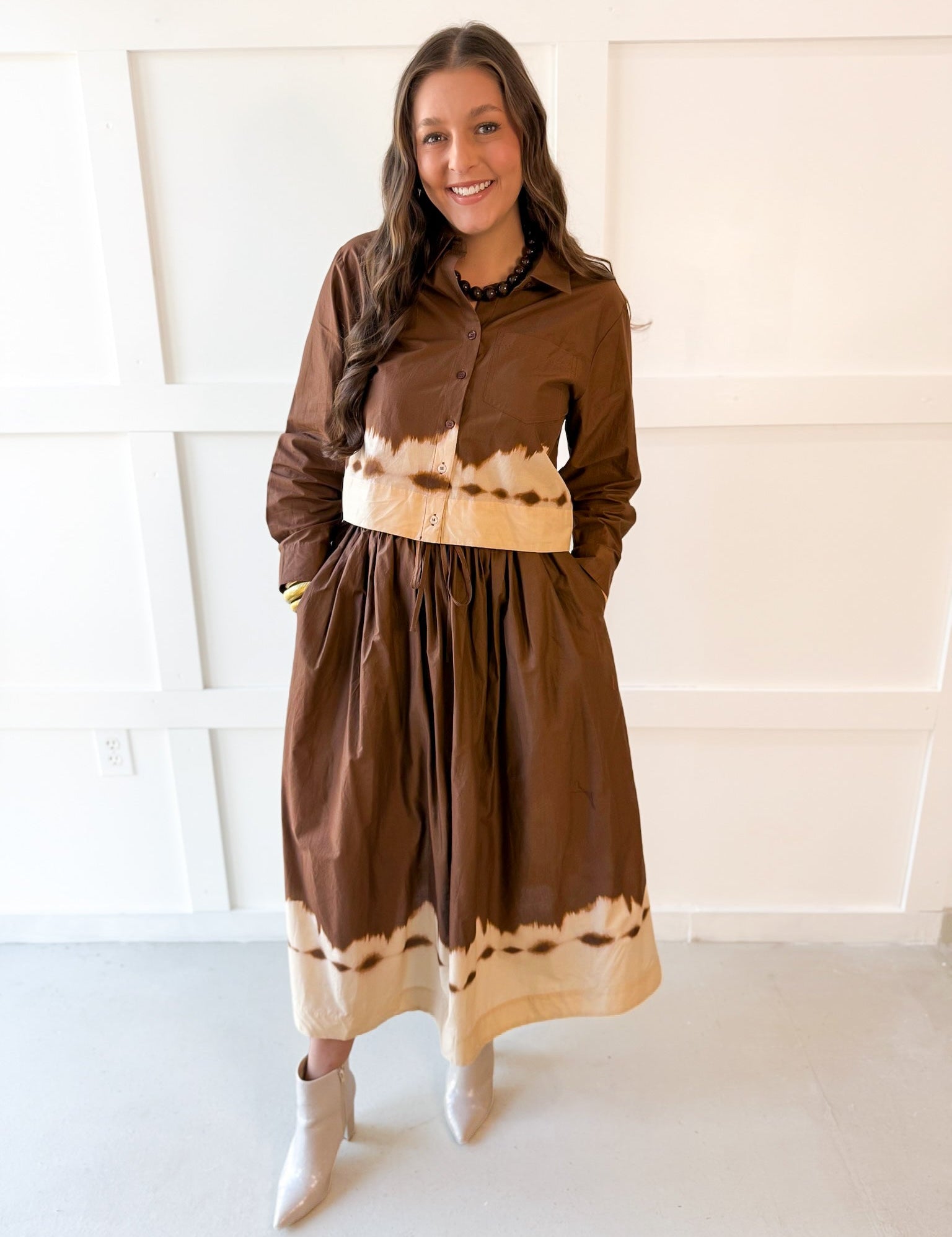 Accent Top & Skirt Set- Brown